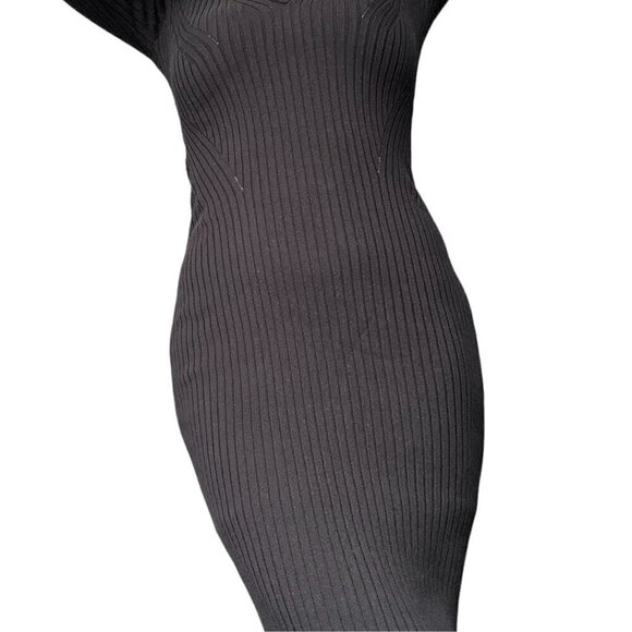 DYNAMITE BLACK RIBBED MAXI DRESS WITH V-NECK, COLLAR & SIDE SLIT | SIZE SMALL - Picture 3 of 15
